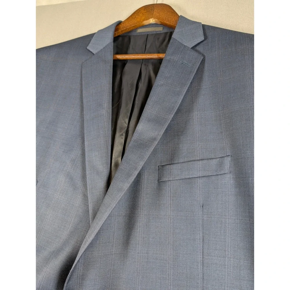 Calvin Klein Mens Blue Glen Plaid 100% Wool 2 Button Suit Jacket Blazer 48R